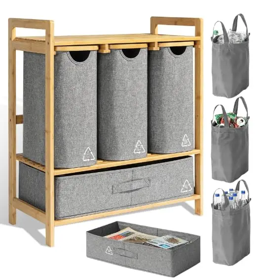 

4 Section Recycling Bin for Kitchen – Trash and Recycle Bin Combo for Paper, Plastic, Cans – Indoor Recycling Station – La