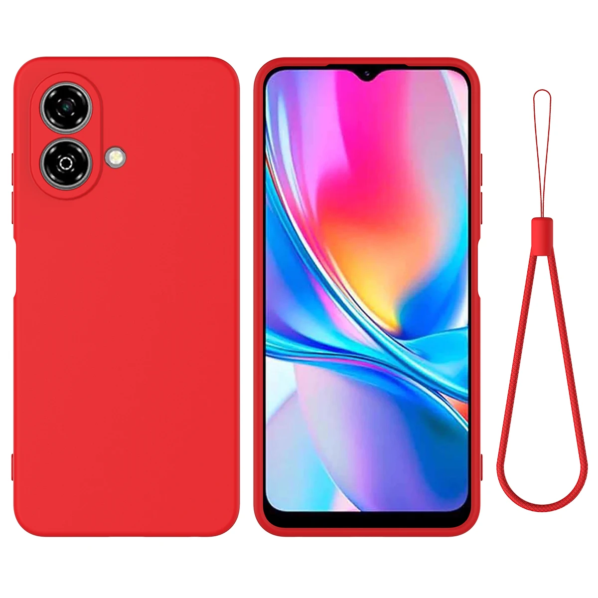 

Soft Liquid Silicone Phone Case For ZTE Blade A35e 4G A76 A35 A55 A54, Slim Skin Fleece Protective Cover Lanyard Retail Package