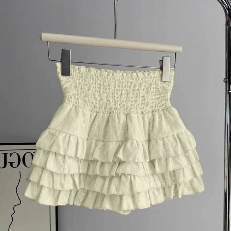 Streetwear Y2k Ruffles Mini Skirts Women Sweet Kawaii High Waist Lace A Line Skirt Summer Korean Fashion Black Ball Gown Skirts