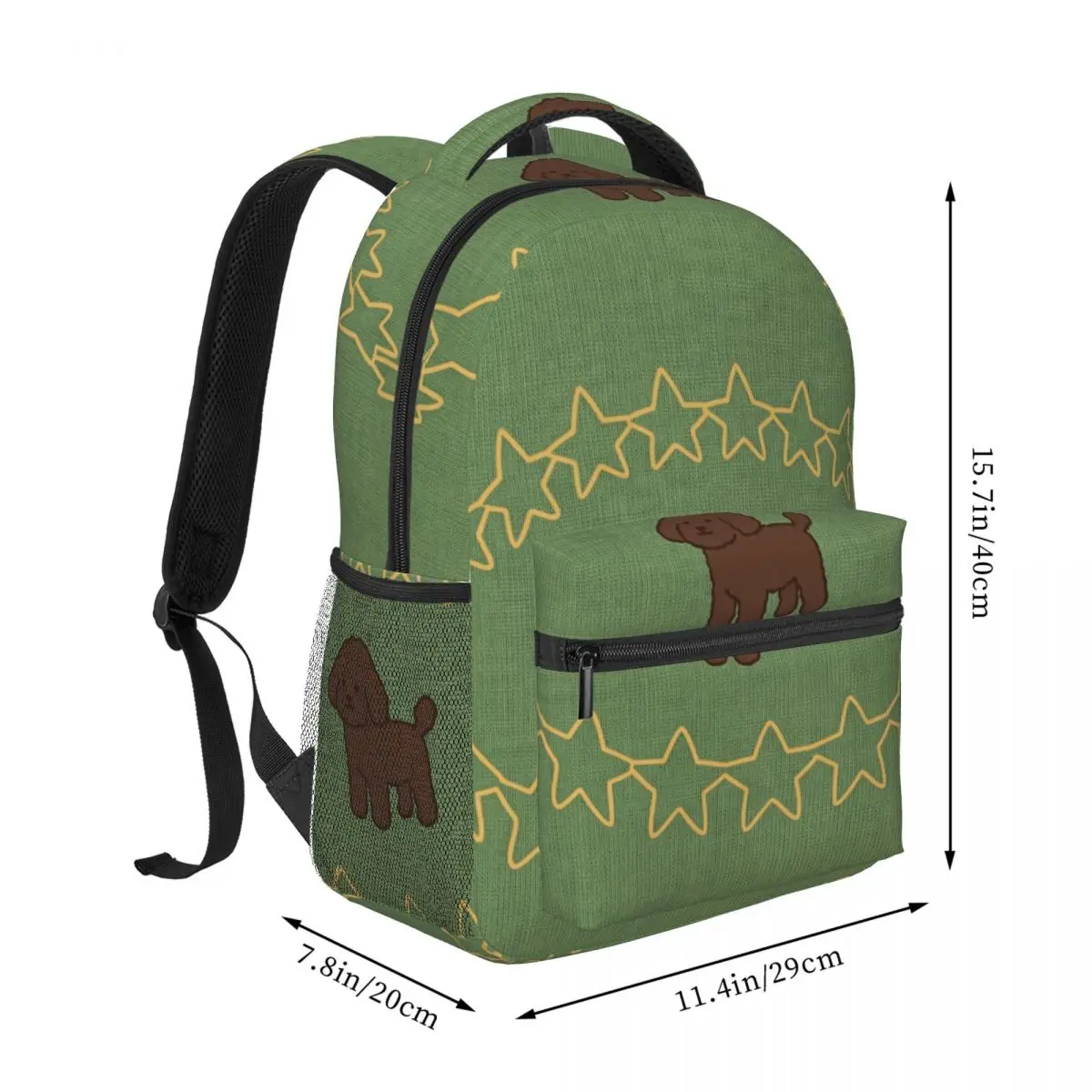 Animal Print Backpack Tossed Dog Star Whimsical Cute Solid Green Brown Yellow Aesthetic Daypack for Astronomy Lovers School Fun