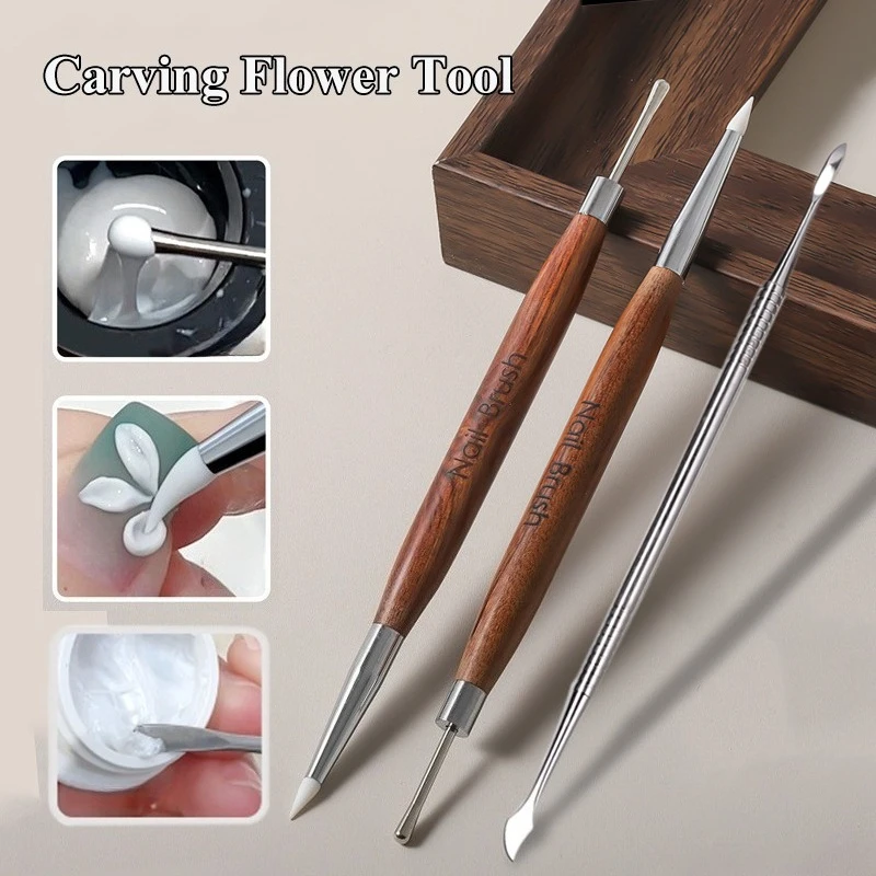 

Dual-end Nail Art Brush Silicone Spatula Brush Carving Flower Painting Pen for Nail Art UV Gel Polish Tool DIY Manicure Tools
