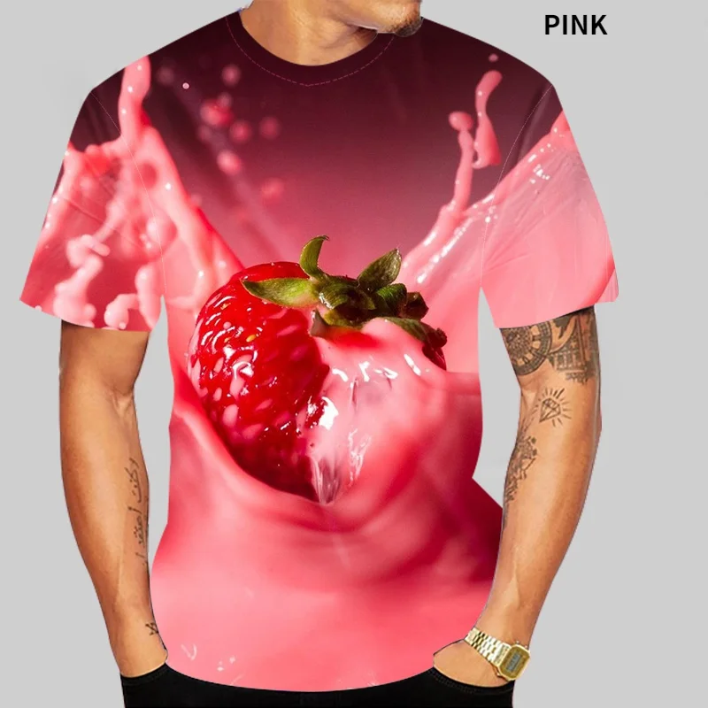 Summer Fashion Fun Fruit Strawberry 3D Printing T-shirt Men\'s Round Neck Short Sleeve Shirt Plus Size S-4XL