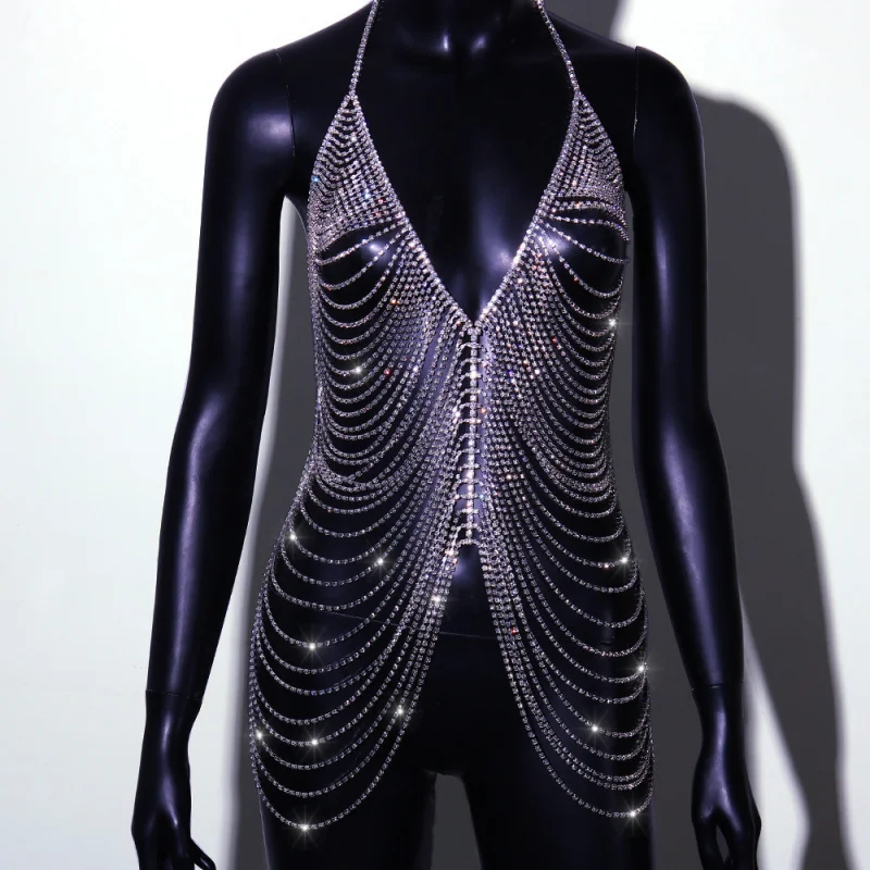 Moda esagerata multistrato con strass catena per il corpo discoteca performance tuta sexy accessori europei e americani corpo
