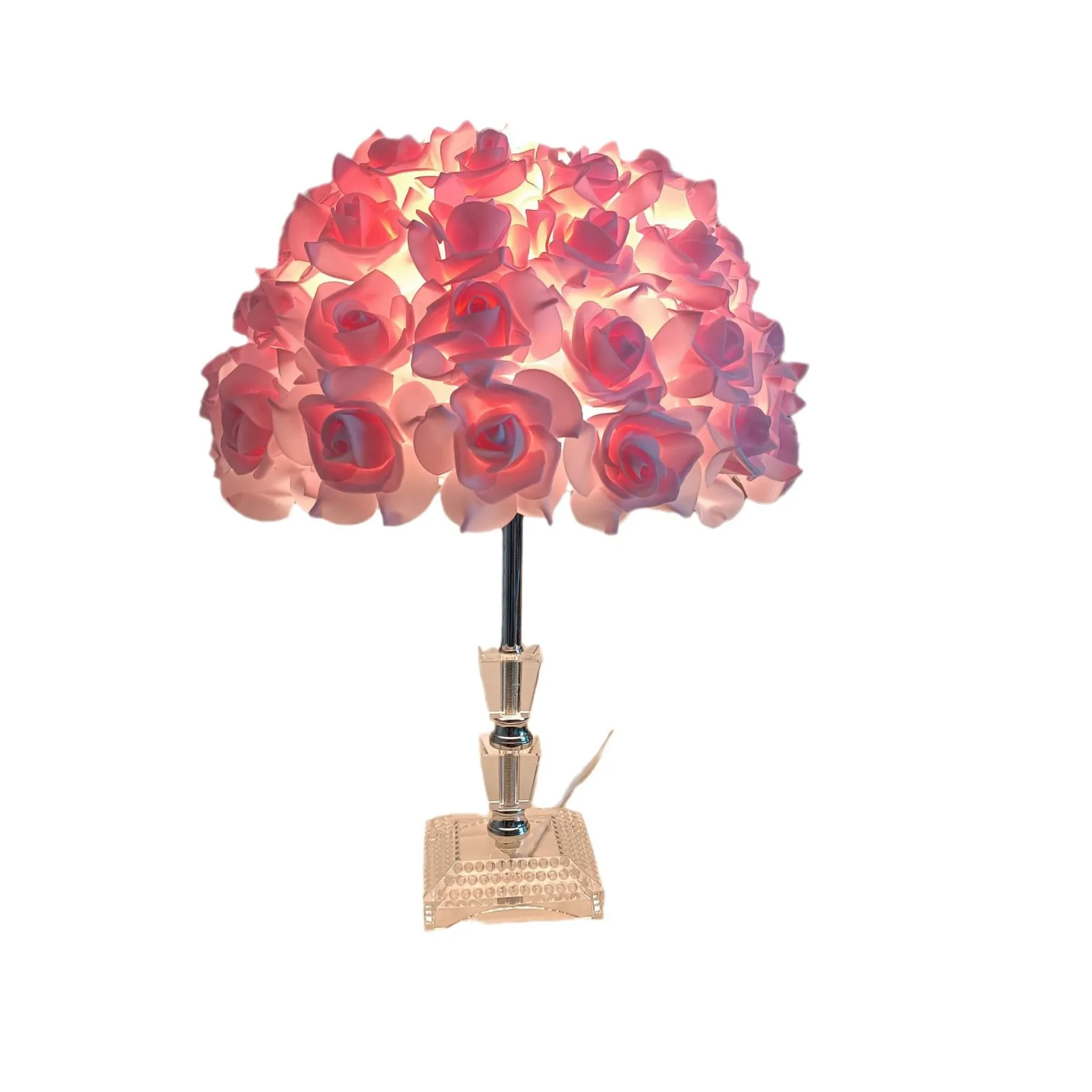 คริสตัลโรสโคมไฟตั้งโต๊ะสร้างสรรค์ช่อดอกไม้โคมไฟห้องนอนตกแต่งไฟกลางคืน