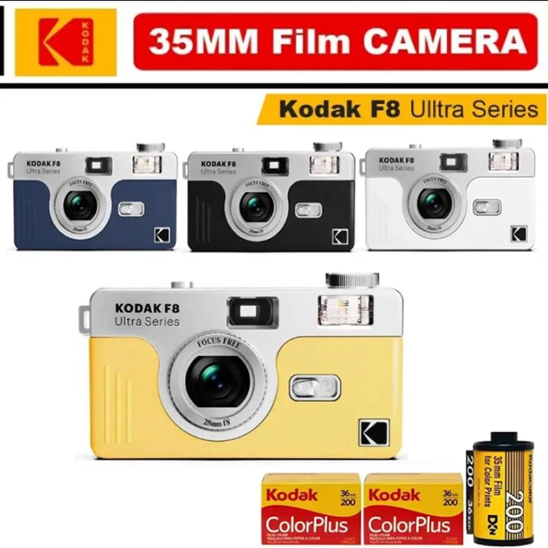 كاميرا فيلم Kodak Ultra F8 الأصلية مقاس 35 مم كوداك فوكس مجاني وقابلة لإعادة الاستخدام مدمجة في فلاش متعددة الألوان مع حزمة كاميرا محمولة ﻿