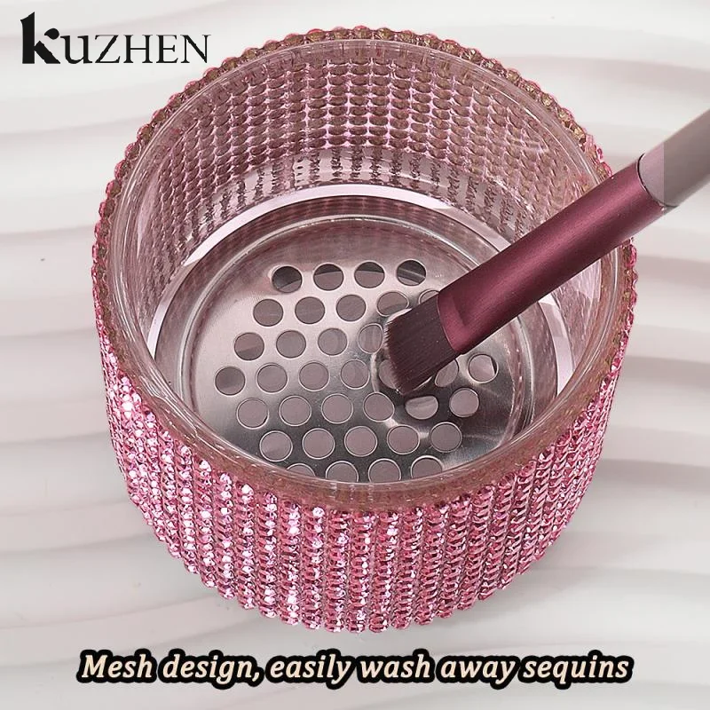 Tazza per unghie Tazza in vetro cristallo di diamante Porta ciotola per liquido acrilico Lavaggio per penna per unghie Piatto Dappen con coperchio in legno Strumento per manicure di lusso