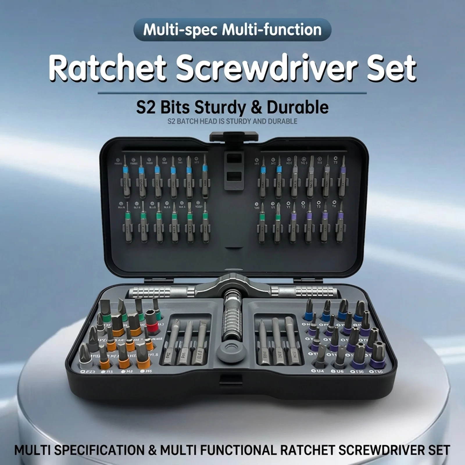 S2 Steel Magnetic 66 In 1 Ratchet Screwdriver Bit Set 360 Degree Dual Direction Ergonomic Grip For Home Auto And Electronics