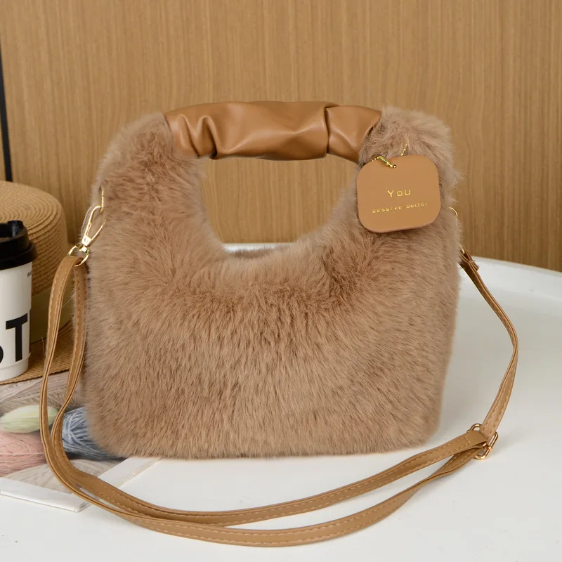 New Fashion Autumn and Winter Korean Version Simple Crossbody Bags Woman Soft Plush Handbags Shoulder Bag for Traveling Shopping