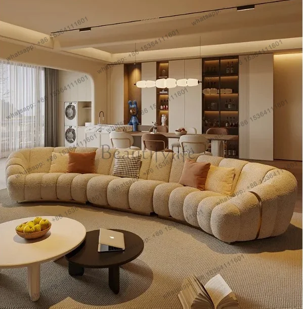 Customization Modern Minimalist Sofa Lamb Wool Fabric Design Creative Curved Villa Living Room Italian High-End Feel