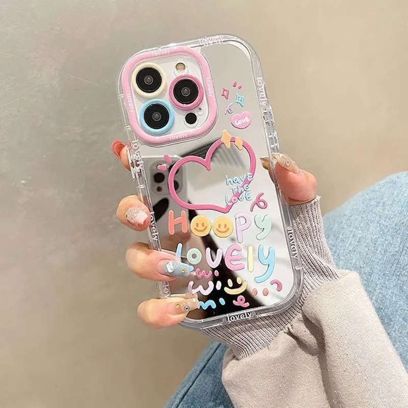 Lovely Heart Makeup Mirror Phone Case Phone Case For iPhone 16 11 12 13 14 15ProMax X XS XR 7 8Plus Soft Silicone iPhone 11 Case