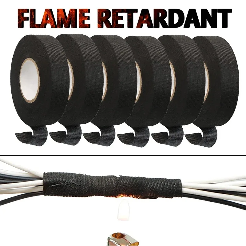 9/15/19/25MM Car Heat-Resistant Cloth Tape Wire Harness Electric Heating Tape Car Cable Tape Automotive Maintenance Accessories