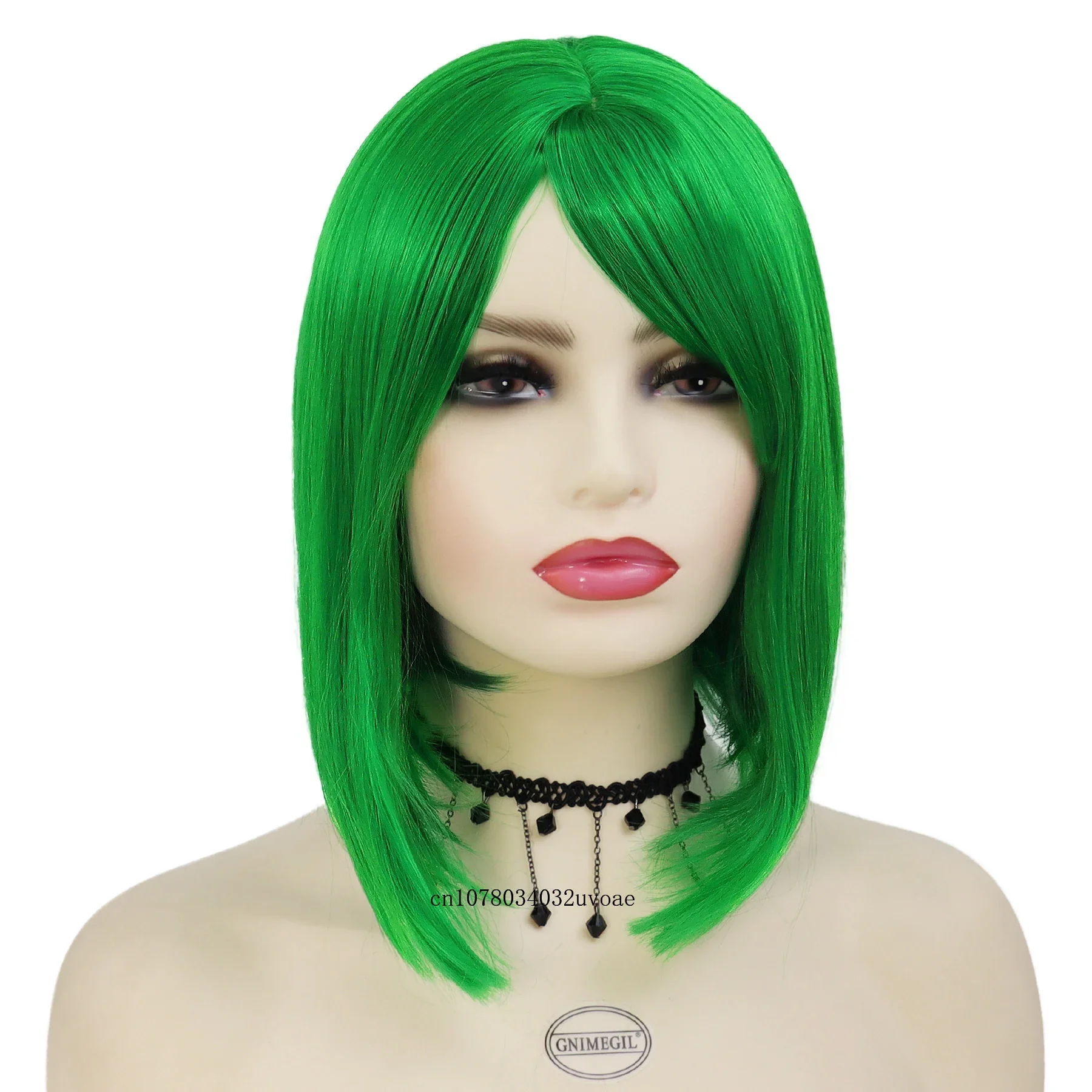 Synthetic Disgust Inside Out Costume Green Wig with Bang Cosplay Short Bob Wigs for Women Natural Hair Straight Carnival Party