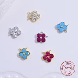 S925 Sterling Silver Colored zircon Four-Leaf Inlaid Zircon Double Pendant DIY Jewelry Accessories Material SD44