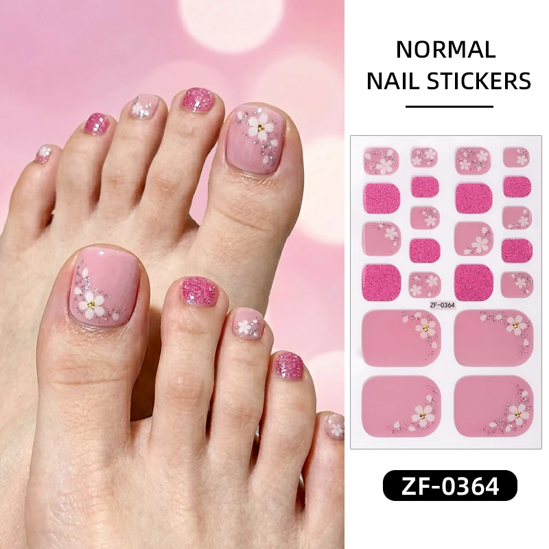 22Tips Summer Flowers Toenail Polish Sticker Gradient Floral Baking Free Toe Nail Strips Full Cover DIY Foot Decoration Stickers
