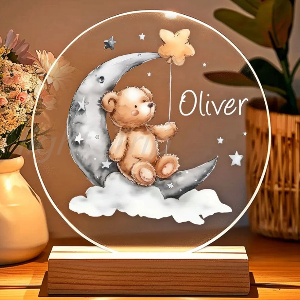 Custom Moon e Star Nightlight para recém-nascidos, Kid Lamp com nome, Custom Baby Night Light, Presente personalizado do berçário, Presente do chuveiro do bebê