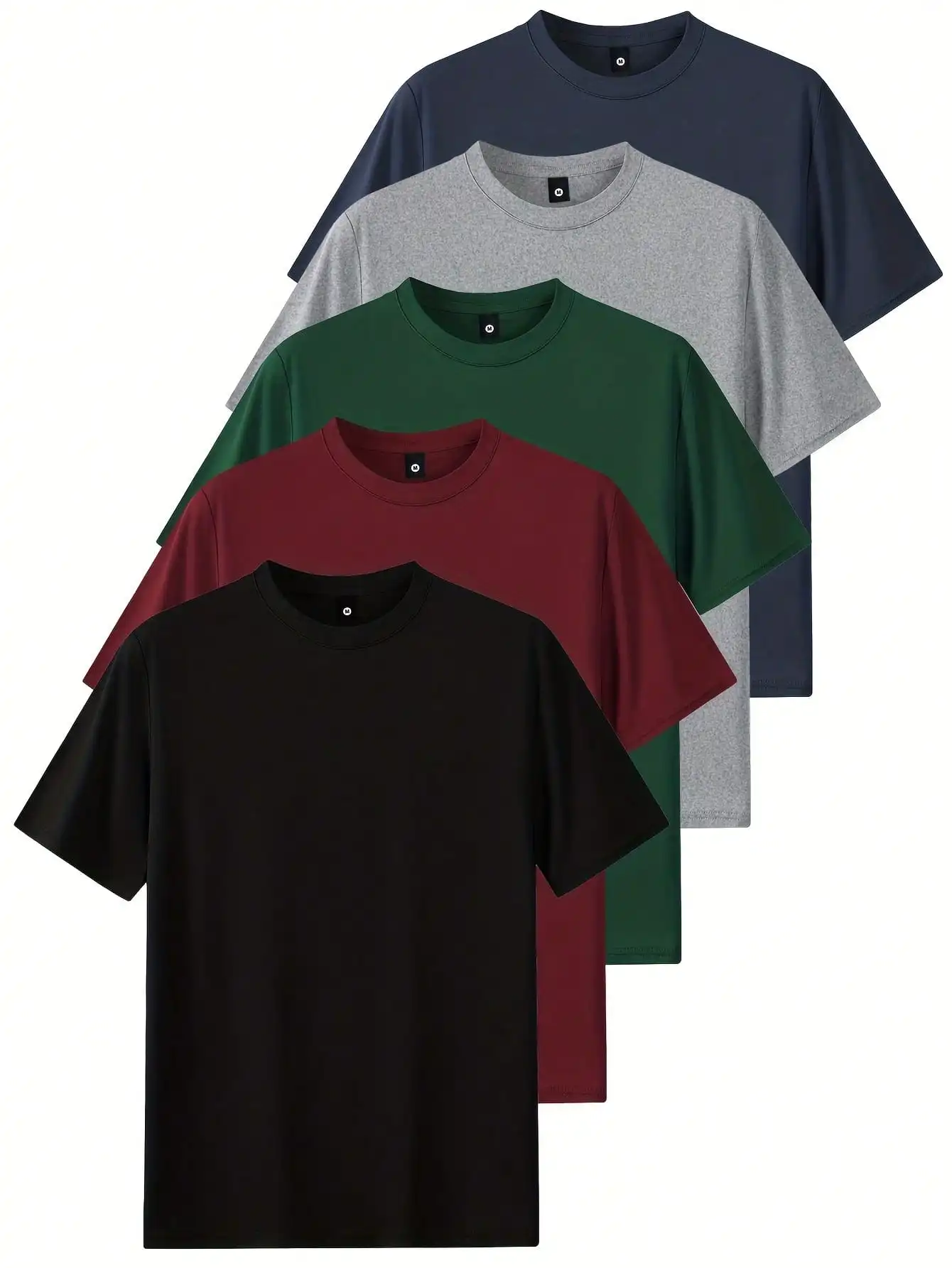 

Mens 5-Pack Solid Color Short Sleeve T-Shirt Round Neck Casual Summer Top