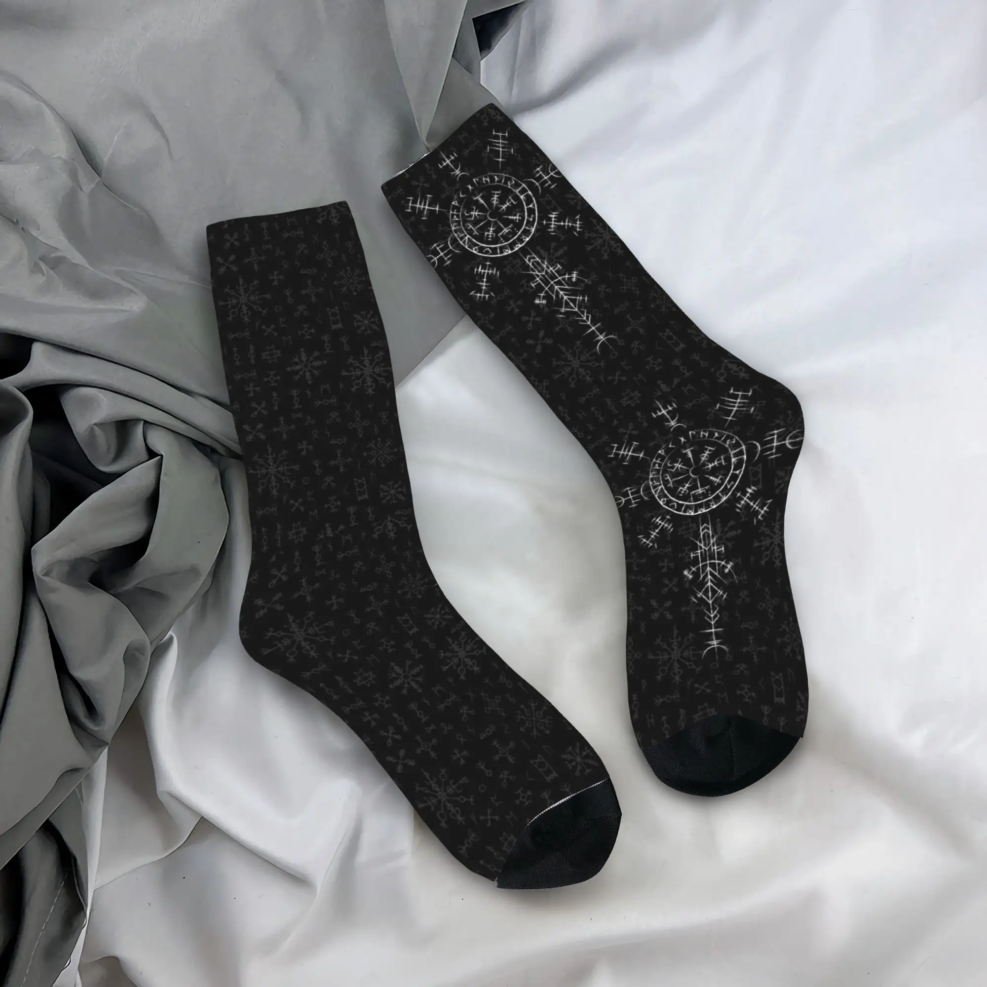 

Custom Fun Mens Lucky Charm Viking Compass Vegvisir Dress Socks Unisex Warm Breathbale 3D Print Vikings Valhalla Crew Socks