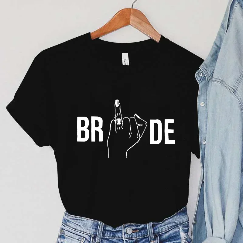 Aesthetic Bridesmaid Bride Squad T-shirt Finger Diamond Ring Bride Bachelorette Party Women Wedding Party Tops Team Bride 2024