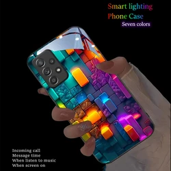 Triangle Geometric Luminous Phone Cover For Samsung S24 S23 S22 Ultra S21 S20 FE A72 A53 A50 Sound-Control Light Up Glass Case