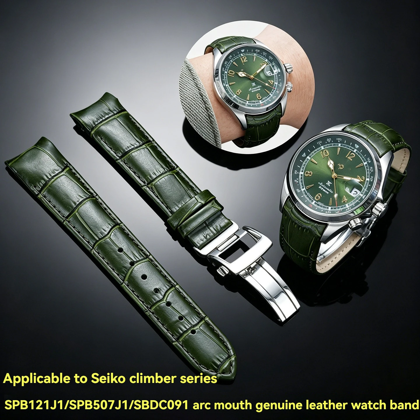 20mm Cowhide Strap For Seiko Prospex Alpinist SPB115 117 121 123 SARB013 15 CurvedEnd genuine leather watch band Folding buckle