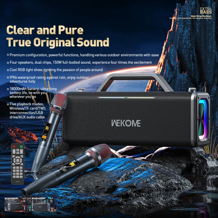 Brand New 150W WEKOME Beluga D2 Singer Outdoor Portable Speaker 18000mAh big battery Wireless subwoofer speakers With Microphone