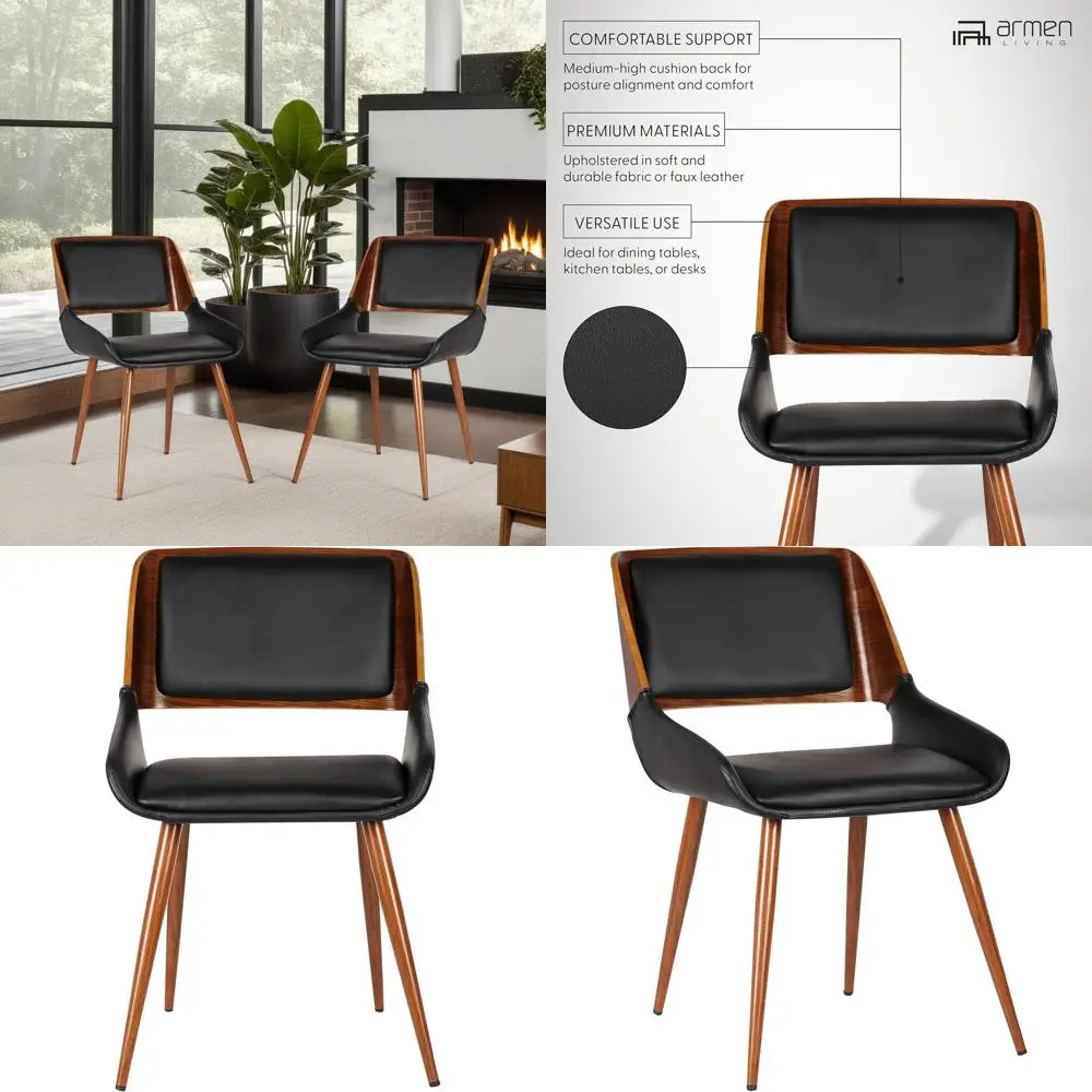 

Черный кожаный/под орех дерево обеденный стул Single Panda