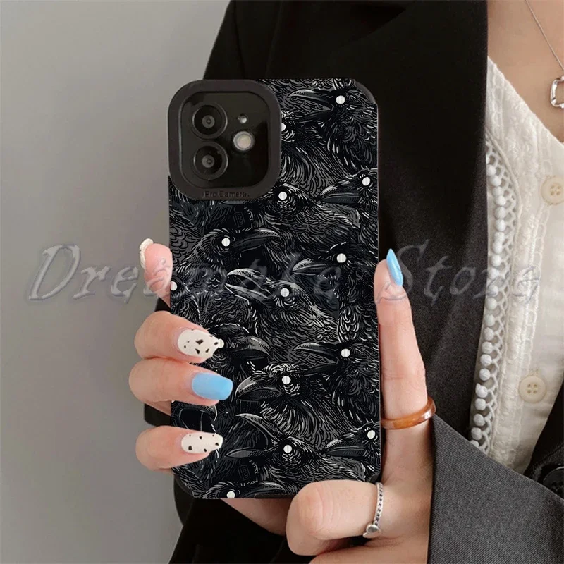 Raven Pattern Phone Case for Iphone 11 Pro Max Iphone 16 Pro Max Iphone 13 Pro Max Iphone 14 Pro Max Iphone 15 Pro Max Case