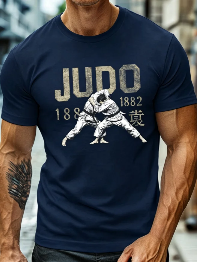 2026 Men's Oversized T Shirt Vintage Judo Martial Arts Graphic Print Short Sleeve Cotton Unisex Tee