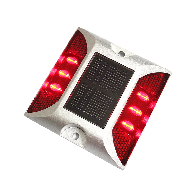 Outdoor Solar Powered Raised Road Stud Red Flash Maker Pathway Deck Dock LED Steady Light