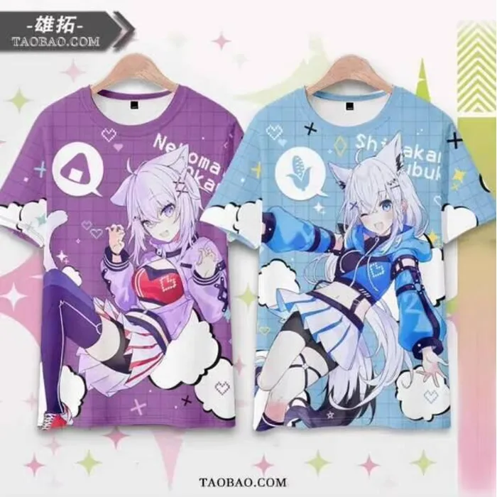 

Anime Hololive Vtuber Shirakami Fubuki Short Sleeve T-Shirt Summer Cosplay Costume Casual Student Loose Tops Anime