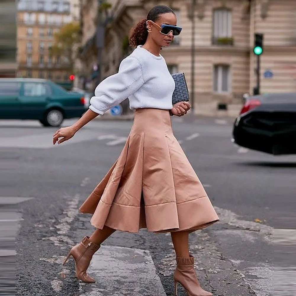 

Nude Draped Skirt For WomenHigh Waist Party Skirt Wihtout Top Women Saias Knee Length Evening Skirt