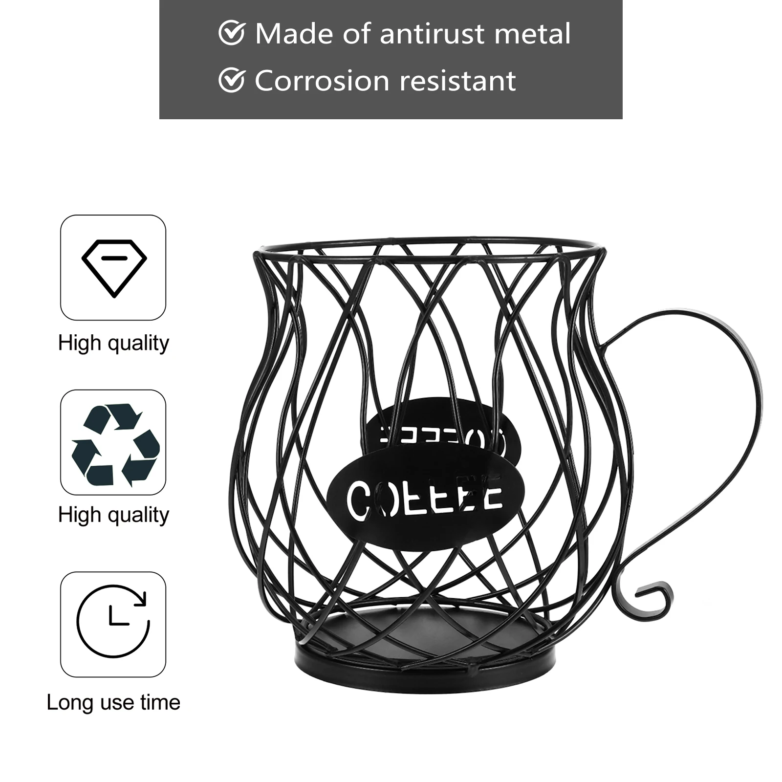 

Basket Iron Fruit Coffee Holder Organizer Cafe Container Black Wire Storage Office