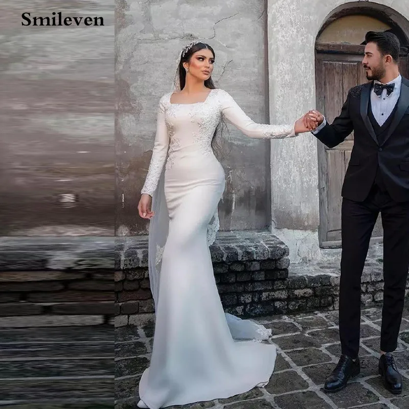 Smileven-vestidos De novia clásicos De sirena, con cuentas De encaje y cuello cuadrado, longitud hasta el suelo, 2023