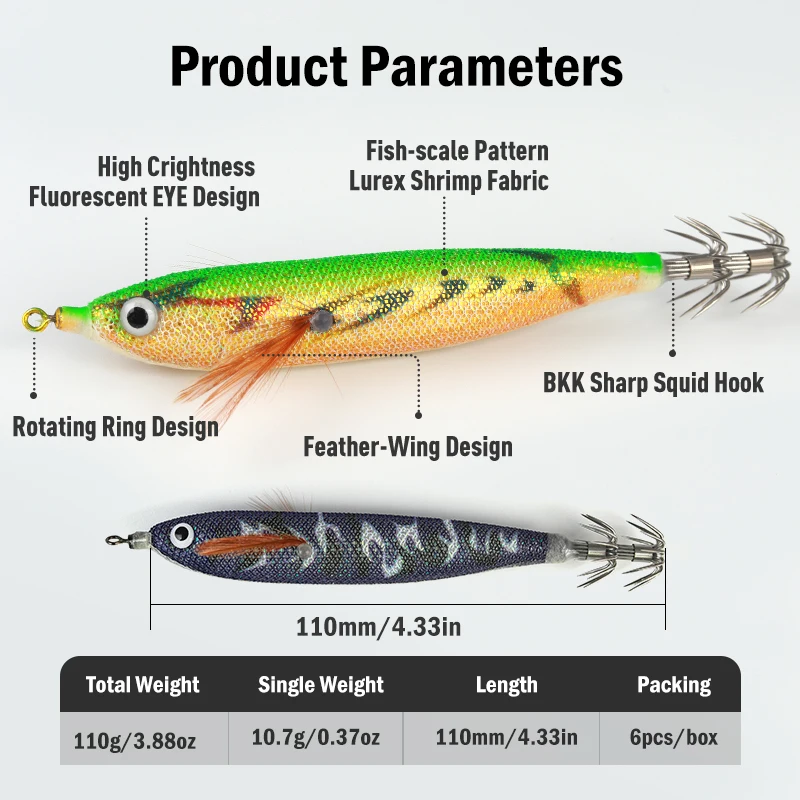 Leydun Usopp EGI Luminous & UV Squid Jig Shrimp Squid Bkk Hook 110mm 6Pcs/Set Fishing Lures Octopus Cuttlefish Shrimp Baits image 2