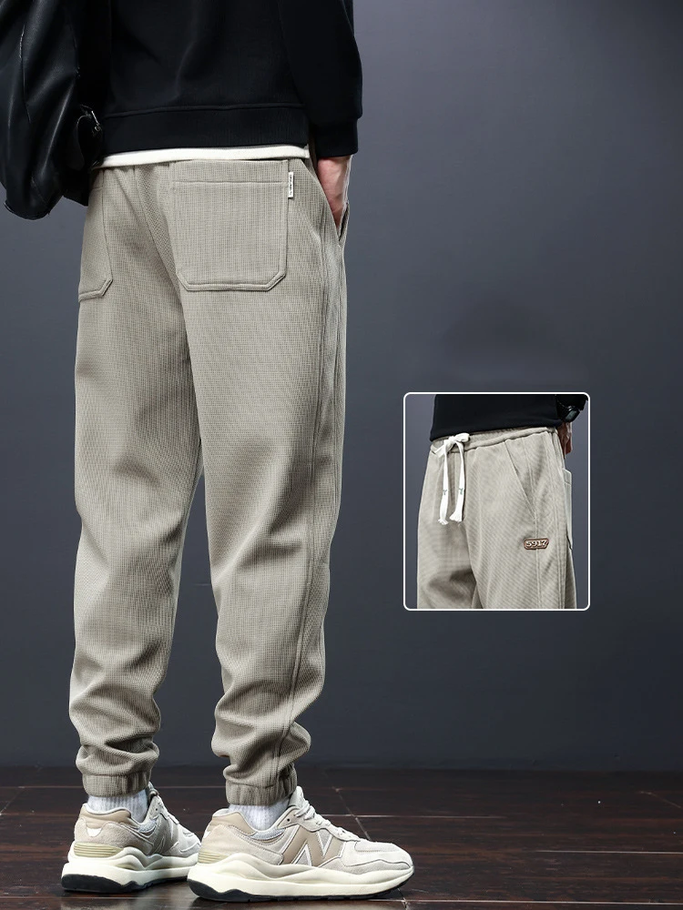 Men's Spring Autumn Sports Pants Fashion Casual Tie Feet Drawstring Guard Cargo Pants Men Elastic Sweatpants