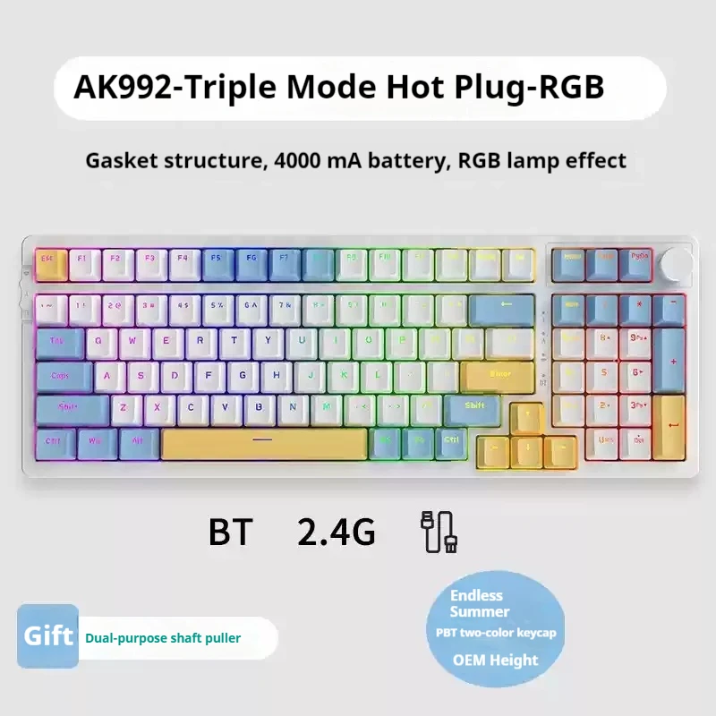 

Ajazz Ak992 Tri-Mode 98 Mechanical Keyboard Wireless Customized Bluetooth Gasket Game Green And Black Tea Axis Hot Plug Keyboard