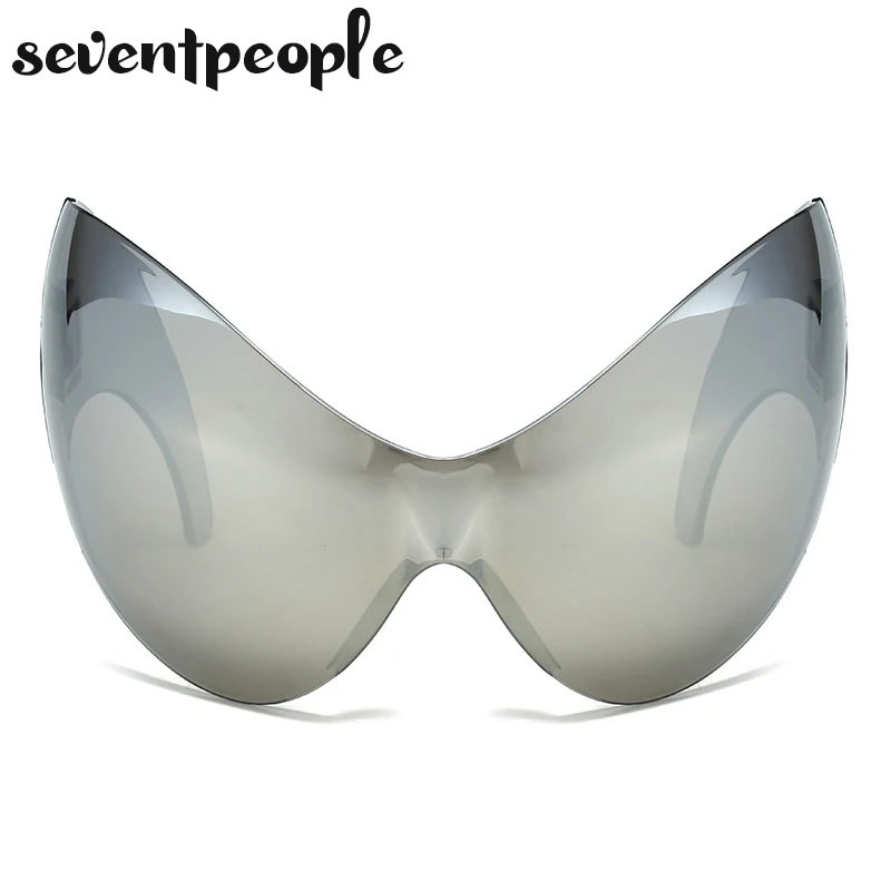 Occhiali da sole sportivi Punk Y2k oversize donna uomo 2000\'s Steampunk One Piece occhiali da sole Luxury Brand Rimless Cat Eye Shades UV400