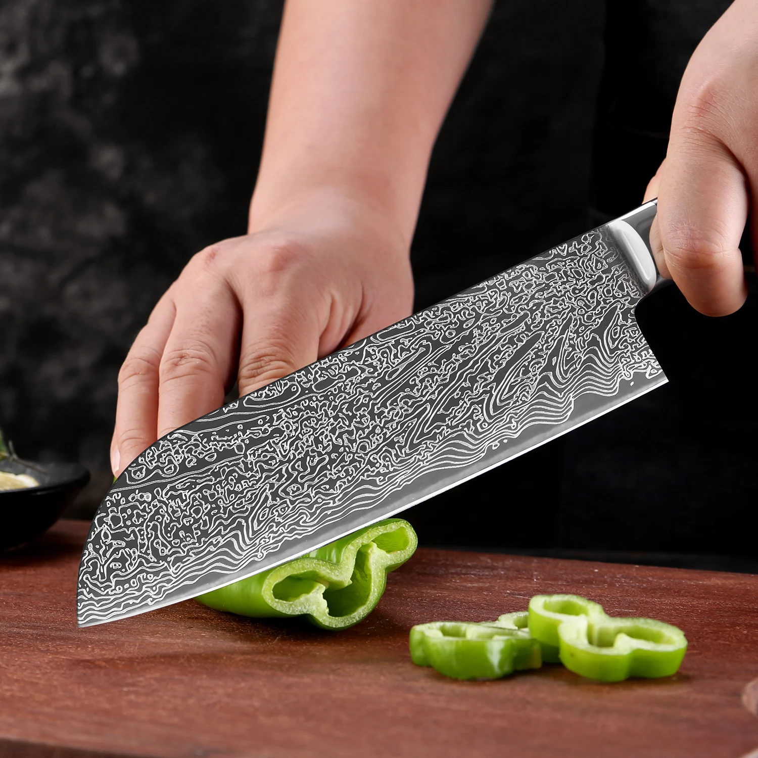 

Japanese Santoku Knife 7 Inch Ultra-sharp Kitchen Knife Damascus Laser Pattern Blade Slicing Knife For cutting meat vegetables