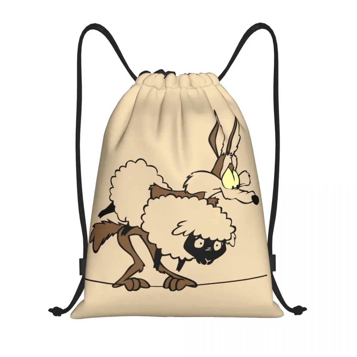 

Custom Wile E. Coyote And The Road Runner Cartoon Drawstring Bag for Shopping Yoga Backpacks Men Women Sports Gym Sackpack