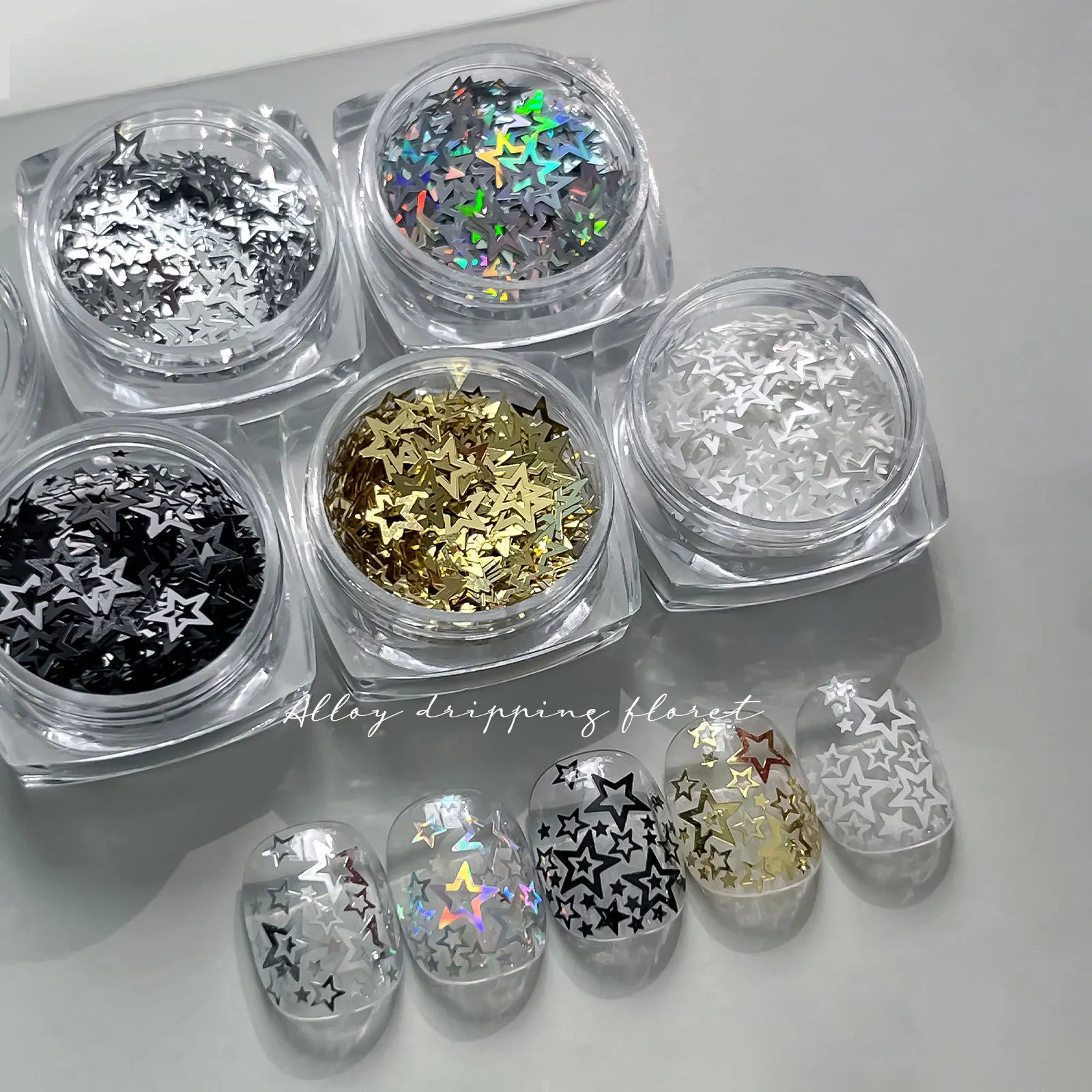 New Hollowed Out Pentagram Nail Accessories Mixed with Star Glitter Nail Decoration Nail Accessories
