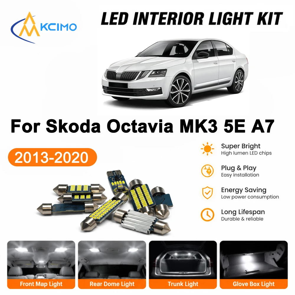 Plug and Play Interior LED Lighting For Skoda Octavia MK3 5E A7 2013-2020 Super Bright Map Dome Lamp Auto Accessories Direct Fit