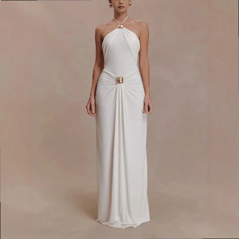 Elegant Women's Sleeveless Backless Jumpsuit Overall Playsuit Spring Summer Matching Set Evening Dress