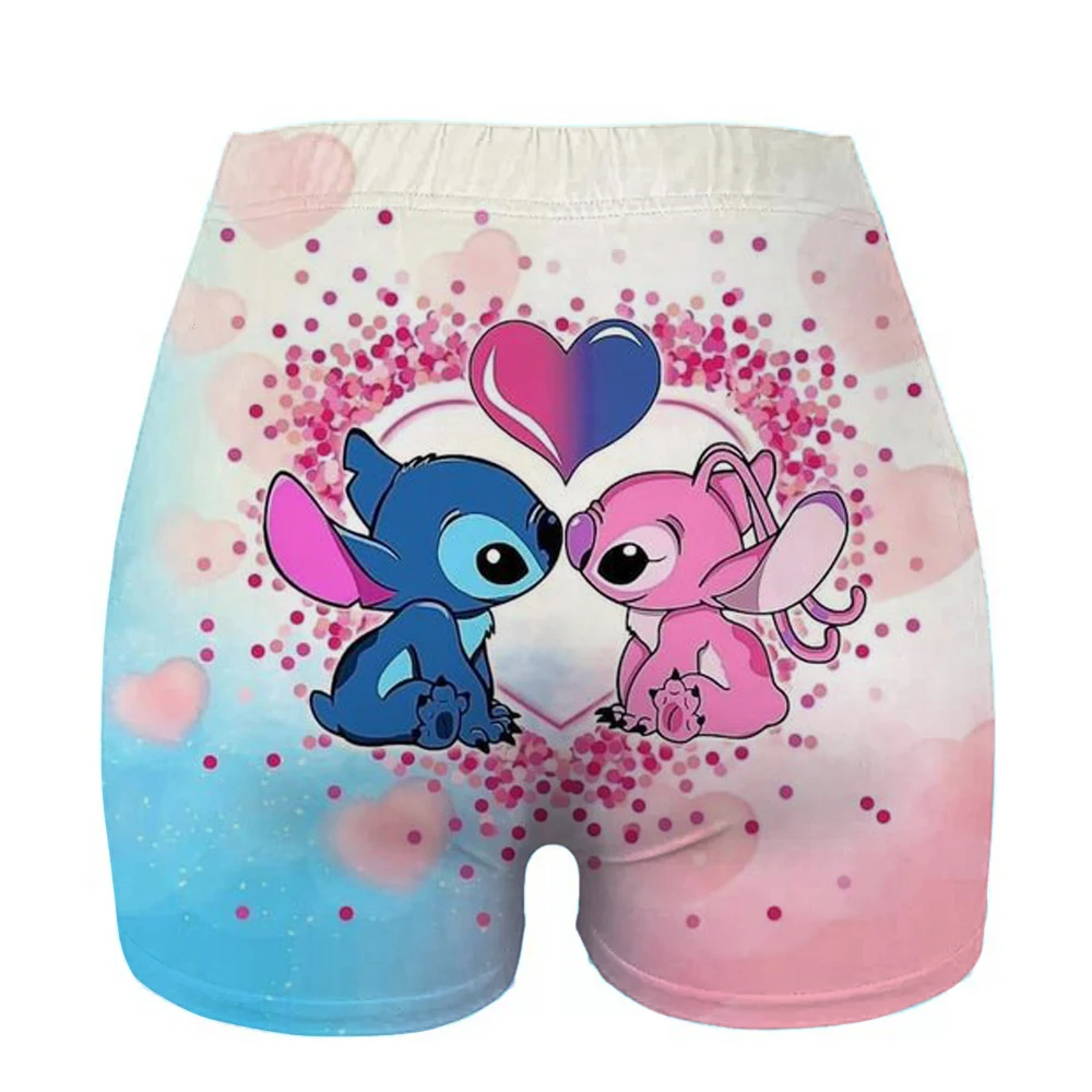 Woman Workout Yoga Tight Shorts Cute Stitch & Angel High Waist Shorts Cartoon Fitness Wear