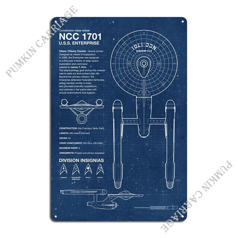 U.S.S Enterprise Blueprint Metal Sign Bar Cave Plaques Club Tin Sign Poster