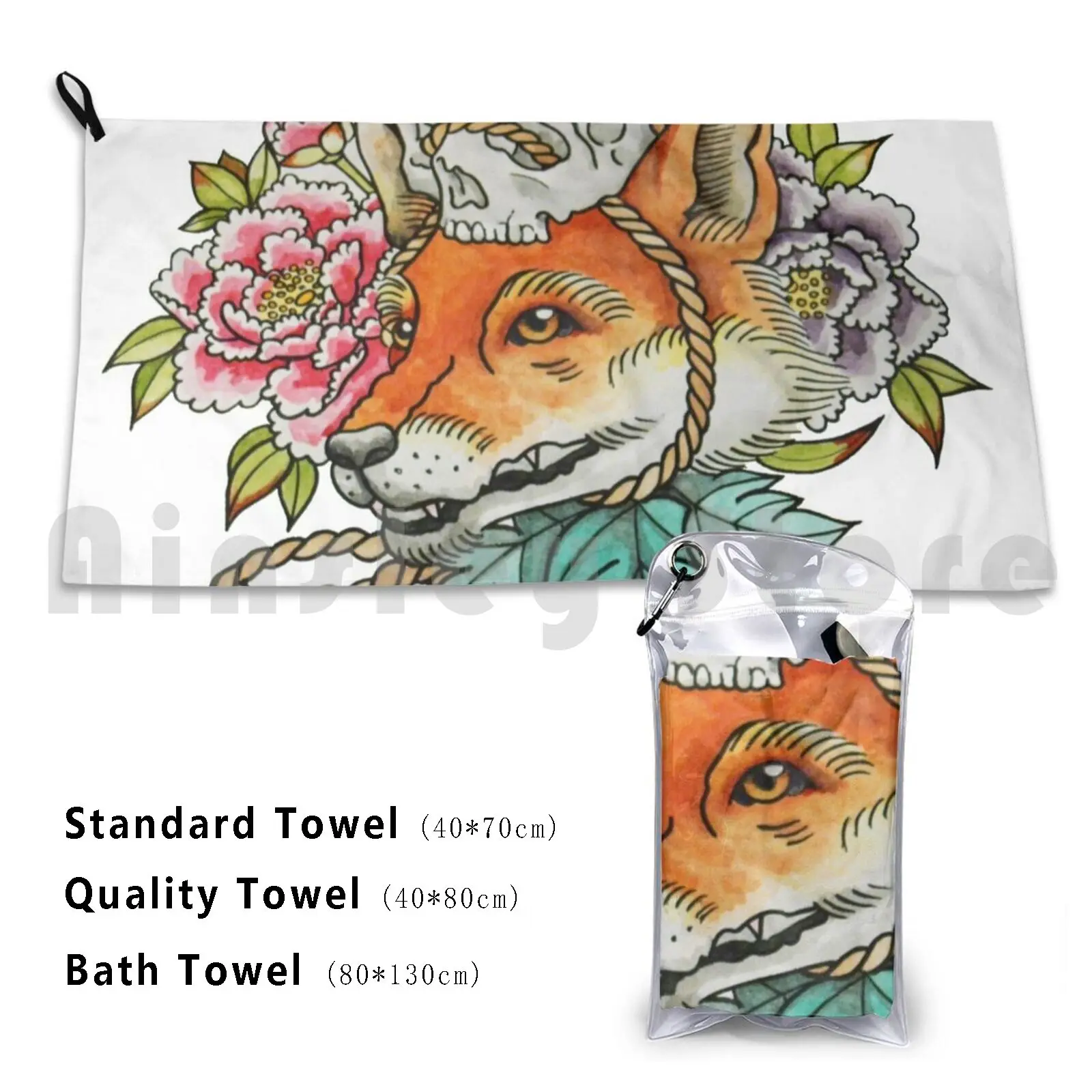 Towel 1633 Japan Japanese Folklore Fox Skull Legend Myth Chrysanthemum Tattoo Urban