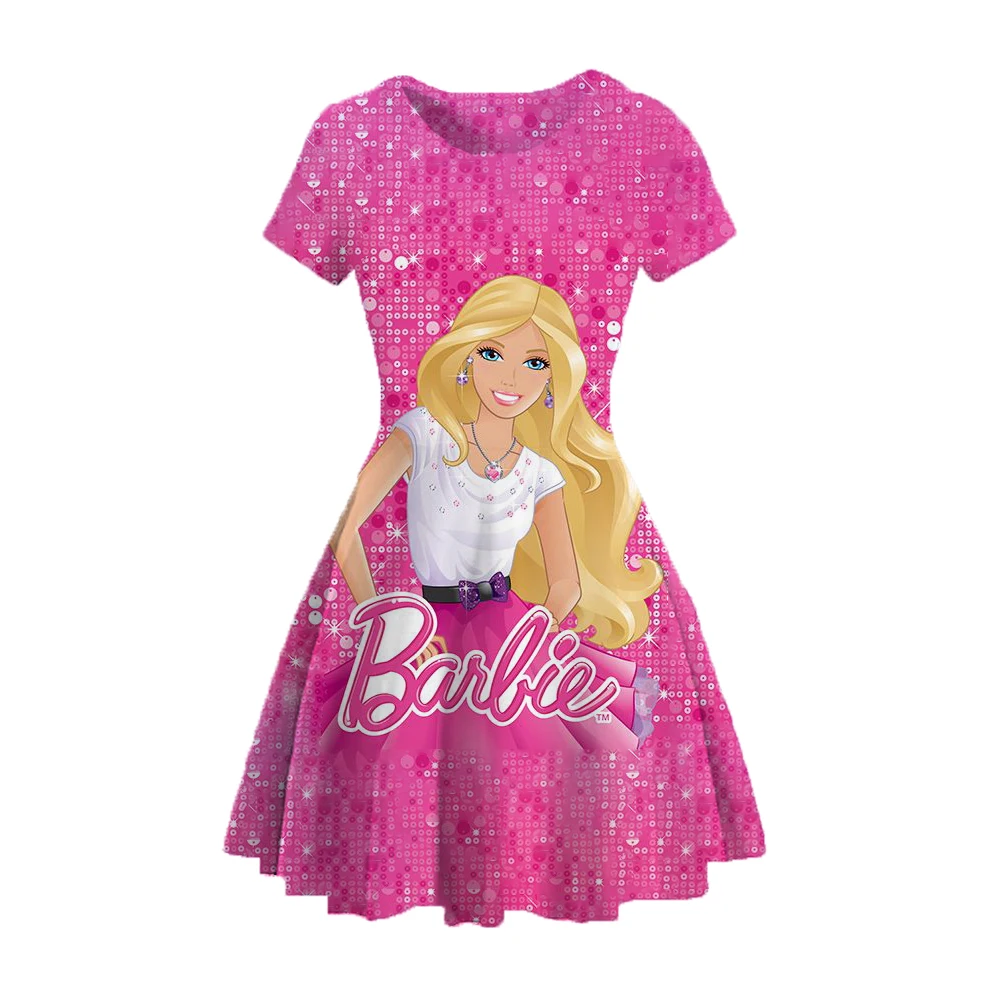 Girl Barbie Princess&Unicorn Cartoon Dress Children's Clothing 3D1-14 Birthday Party Dress Children's Casual Clothing