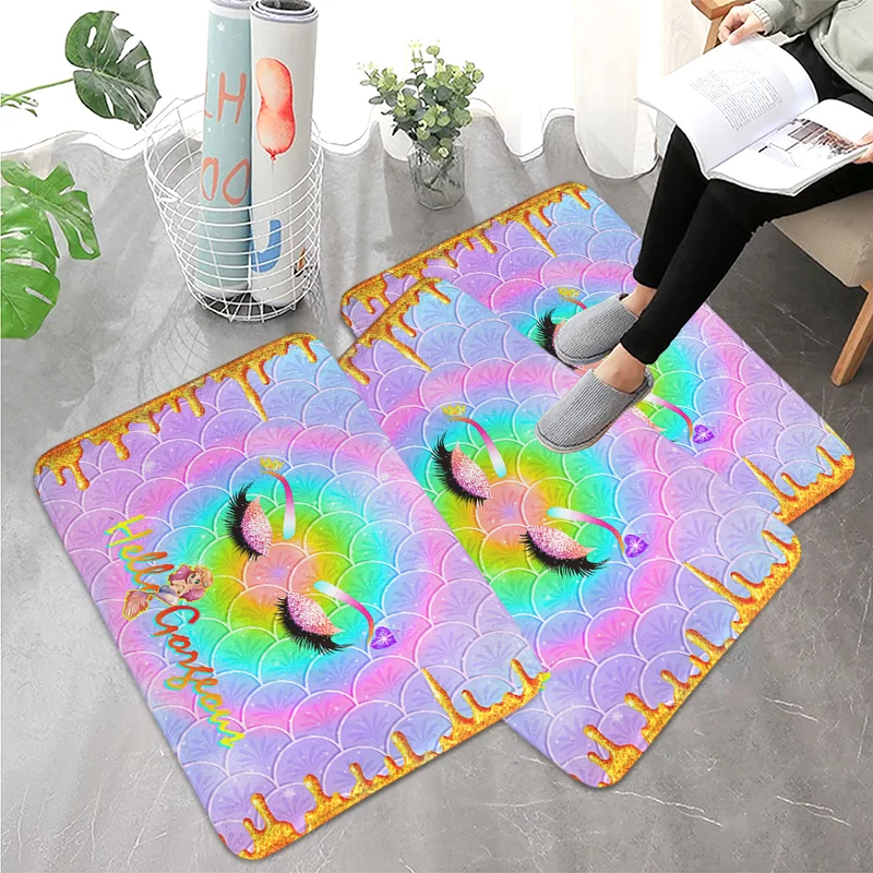 Hello Gorgeous Eyelash Lashes Floor Mat Non-slip Easy To Clean Carpet Washable Doormat Mermaid Rug For Woman Girl Lady Kids Room