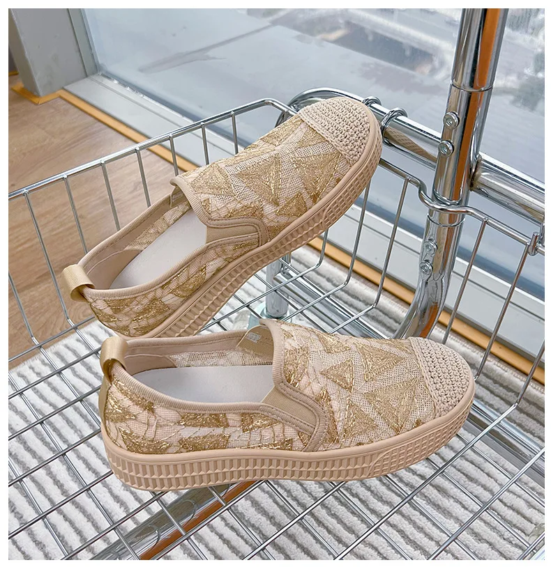 2024 New Fashion Women Flat Shoes Spring Summer Breathable Lace Casual Fisherman Shoes Girl Comfortable Slip-on Loafers