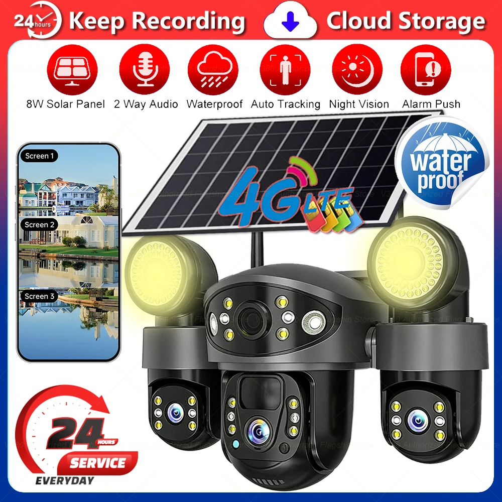 

Камера видеонаблюдения V380 Pro 4G на солнечной энергии с дистанционным управлением по телефону, PTZ, беспроводная, для умного дома, уличная, с 10-кратным зумом и LED-подсветкой, для безопасности и защиты