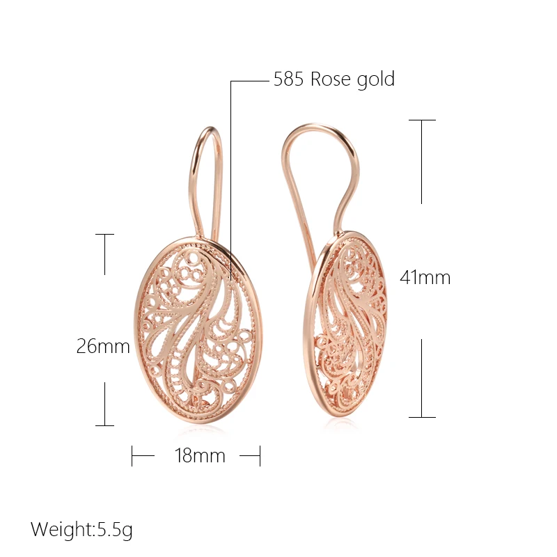 Kinel New Unusual 585 Rose Gold Long Earrings Geometric Hollow Flower Big Drop Earrings for Women Fashion Daily Jewelry Gift